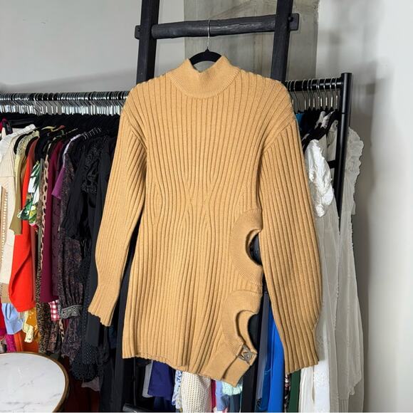 David Koma Camel Side Cutout Ribbed Knit Mini Dress - Picture 6 of 17